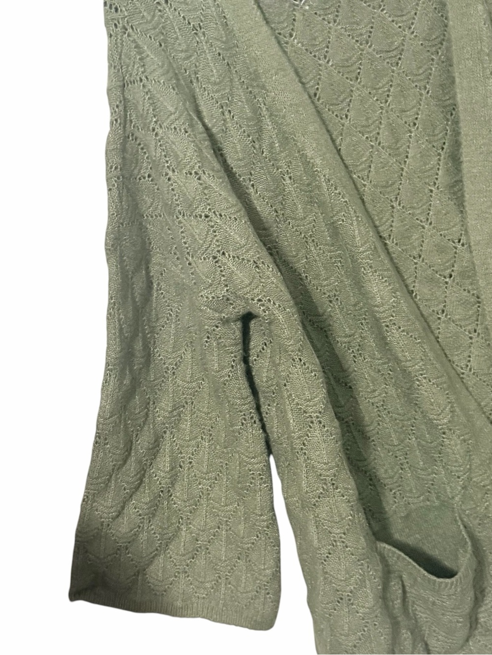 EST 1946 ~ Sage Cardigan Lightweight ~ Open-Front ~ Front Pockets ~ Scallop Knit - Picture 4 of 7